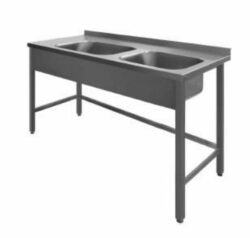 Stålbord med 2 vaske, PSR2, 600mm dyb i mange længder