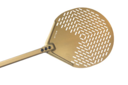 Pizzaspade i guld perforeret rund 33x33x120 cm, Gi-metal