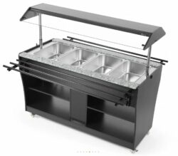 Varmebuffet 4x 1/1 gn i sort med hæv/sænk måler 1490x750x1370