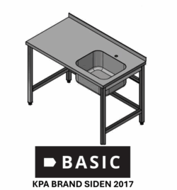 Fuldsvejst stålbord L:2000/D:700 m/ træindlæg BASIC med vask i højre side uden underhylde, Vask på 500x400x250