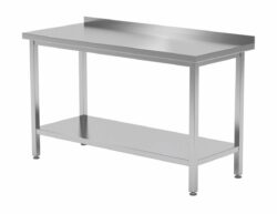 L:800/D:700 - Fuldsvejst stålbord BASIC med underhylde og træindlæg