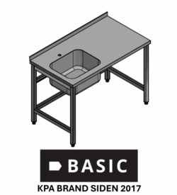 Fuldsvejst stålbord L:2000/D:700 m/ træindlæg BASIC med vask i venstre side uden underhylde, Vask på 500x400x250