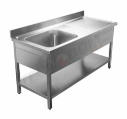 Stålbord med underhylde og vask, Tecnodom - flere størrelser