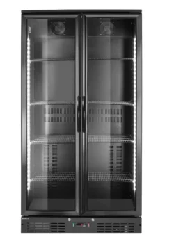 Flaskekøleskab i sort med 2 døre og LED belysning, Hendi