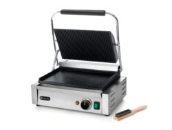 Klemgrill ''panini'' single rillet top og glat bund, Hendi