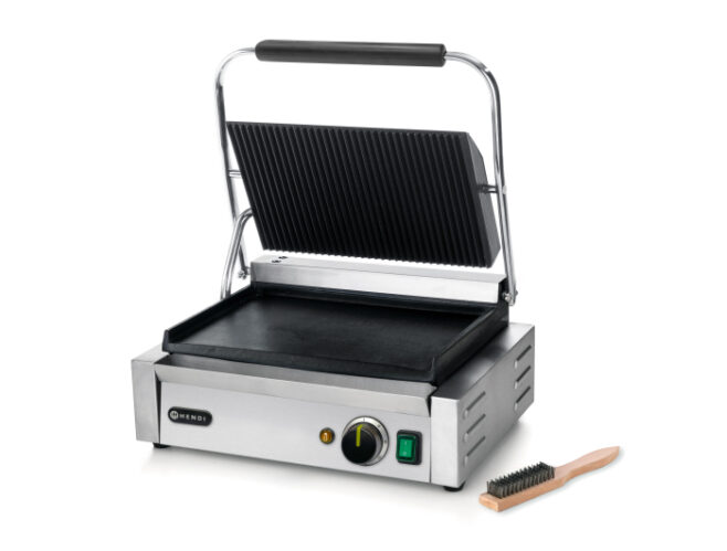 Klemgrill ''panini'' single rillet top og glat bund, Hendi